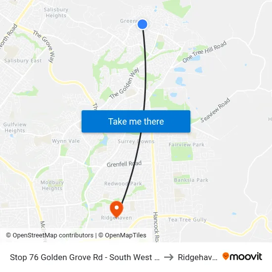 Stop 76 Golden Grove Rd - South West side to Ridgehaven map
