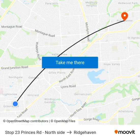 Stop 23 Princes Rd - North side to Ridgehaven map