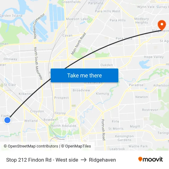 Stop 212 Findon Rd - West side to Ridgehaven map