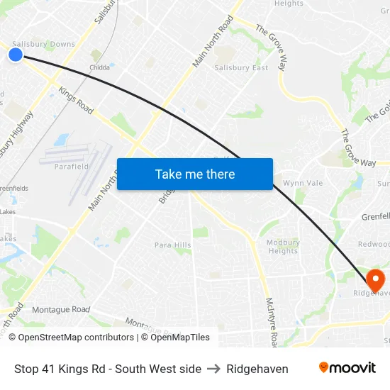 Stop 41 Kings Rd - South West side to Ridgehaven map