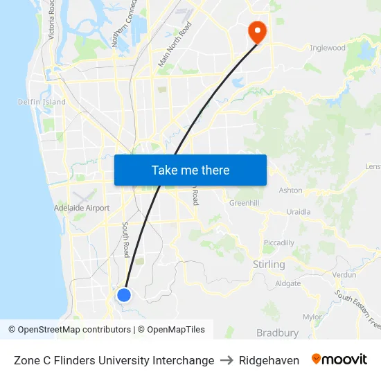 Zone C Flinders University Interchange to Ridgehaven map