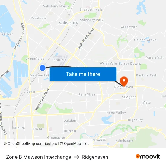 Zone B Mawson Interchange to Ridgehaven map