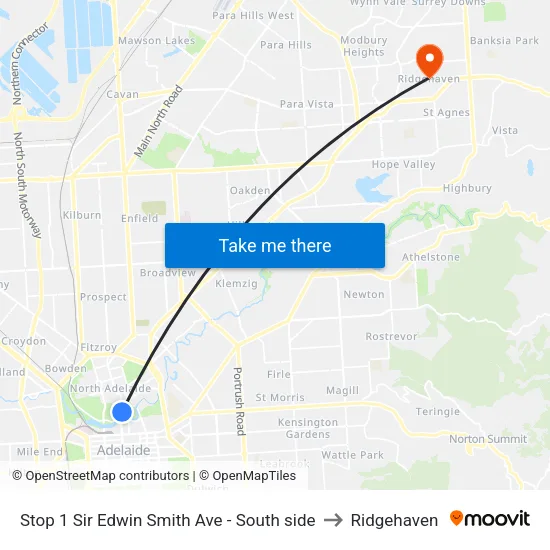 Stop 1 Sir Edwin Smith Ave - South side to Ridgehaven map