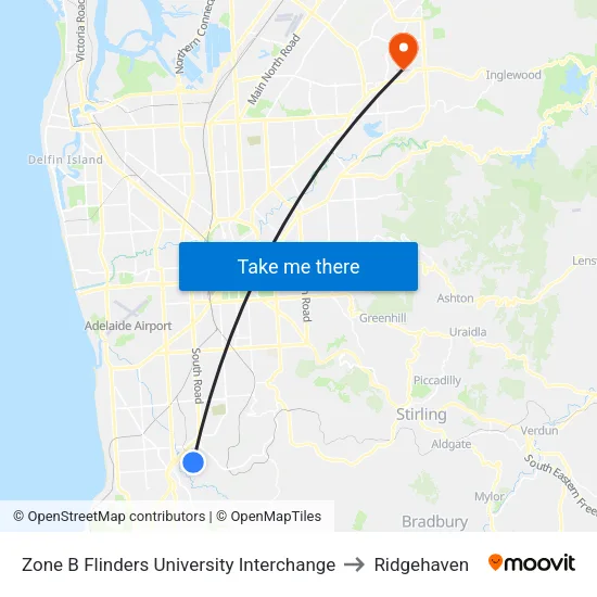 Zone B Flinders University Interchange to Ridgehaven map