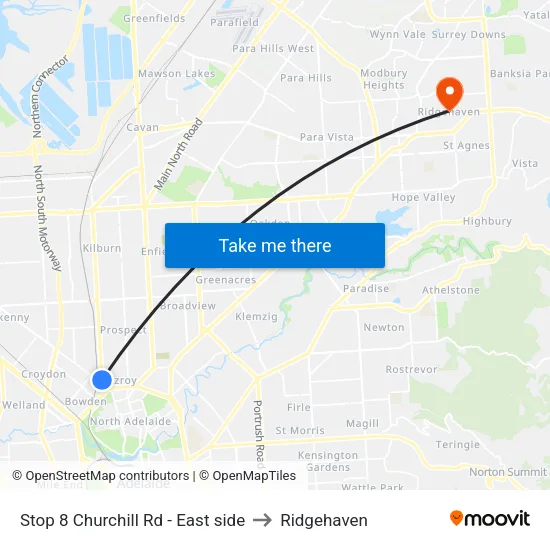 Stop 8 Churchill Rd - East side to Ridgehaven map