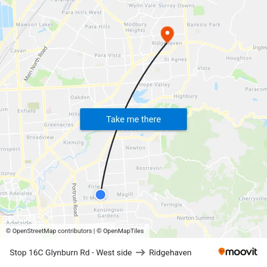 Stop 16C Glynburn Rd - West side to Ridgehaven map