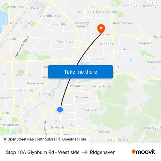 Stop 18A Glynburn Rd - West side to Ridgehaven map