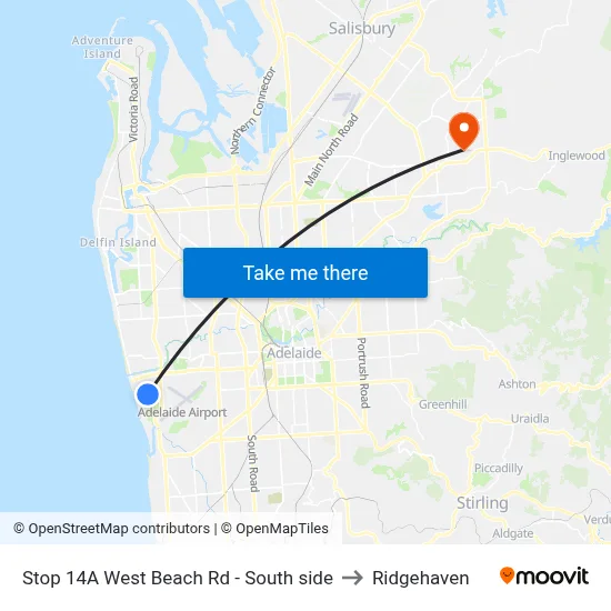 Stop 14A West Beach Rd - South side to Ridgehaven map