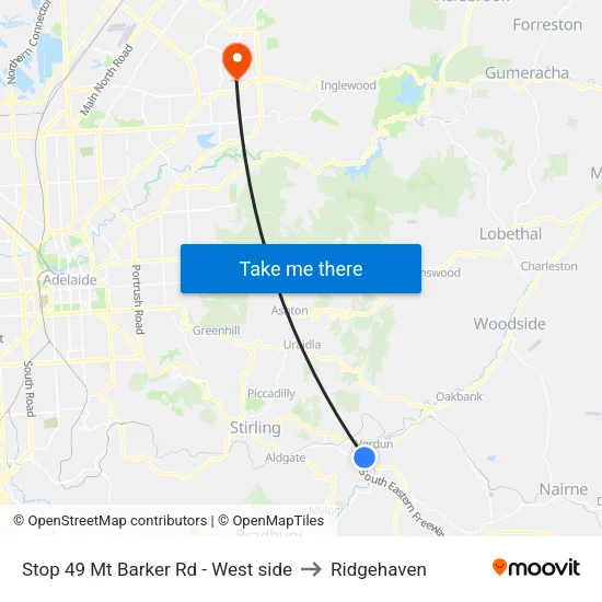 Stop 49 Mt Barker Rd - West side to Ridgehaven map