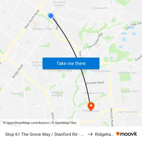 Stop 61 The Grove Way / Stanford Rd - North side to Ridgehaven map