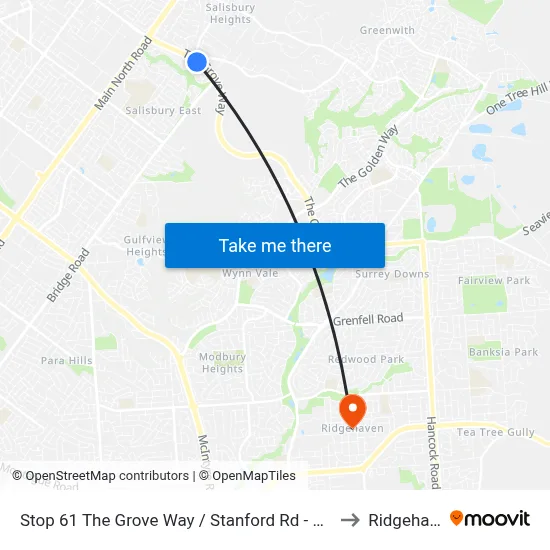 Stop 61 The Grove Way / Stanford Rd - South side to Ridgehaven map