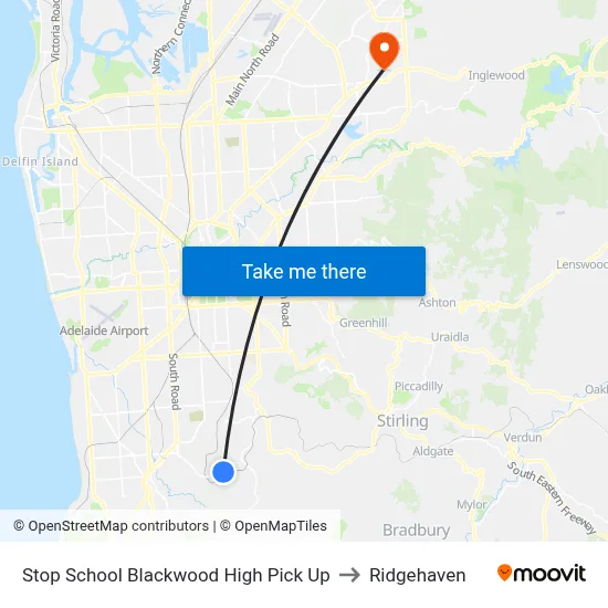 Stop School Blackwood High Pick Up to Ridgehaven map