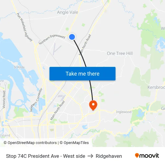 Stop 74C President Ave - West side to Ridgehaven map