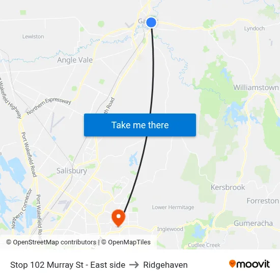Stop 102 Murray St - East side to Ridgehaven map