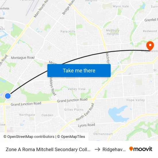 Zone A Roma Mitchell Secondary College to Ridgehaven map