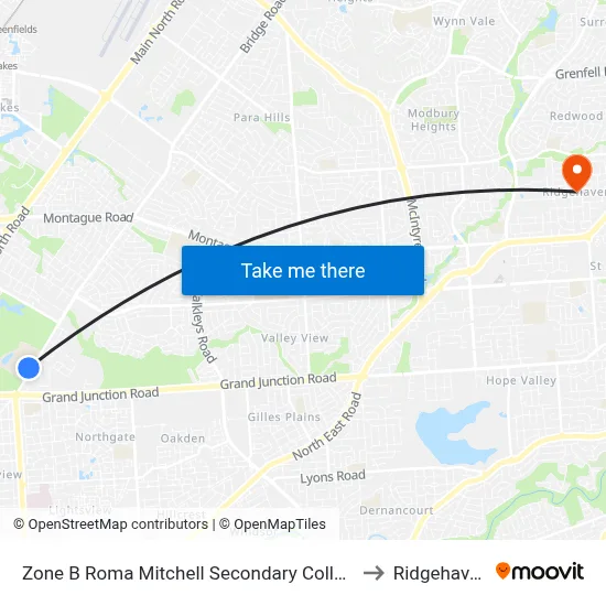 Zone B Roma Mitchell Secondary College to Ridgehaven map