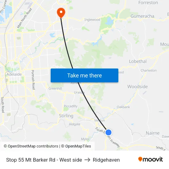 Stop 55 Mt Barker Rd - West side to Ridgehaven map