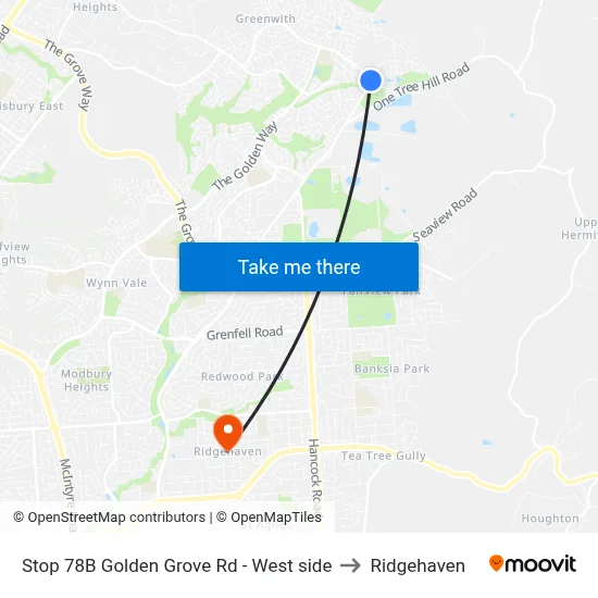 Stop 78B Golden Grove Rd - West side to Ridgehaven map
