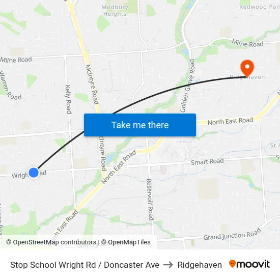Stop School Wright Rd / Doncaster Ave to Ridgehaven map