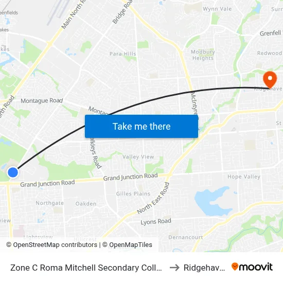 Zone C Roma Mitchell Secondary College to Ridgehaven map
