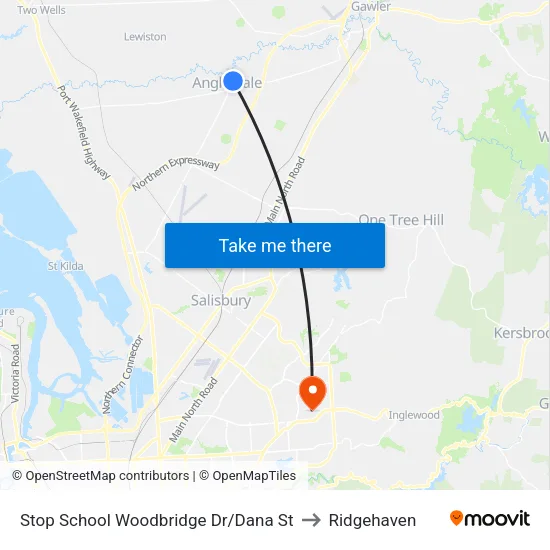 Stop School Woodbridge Dr/Dana St to Ridgehaven map