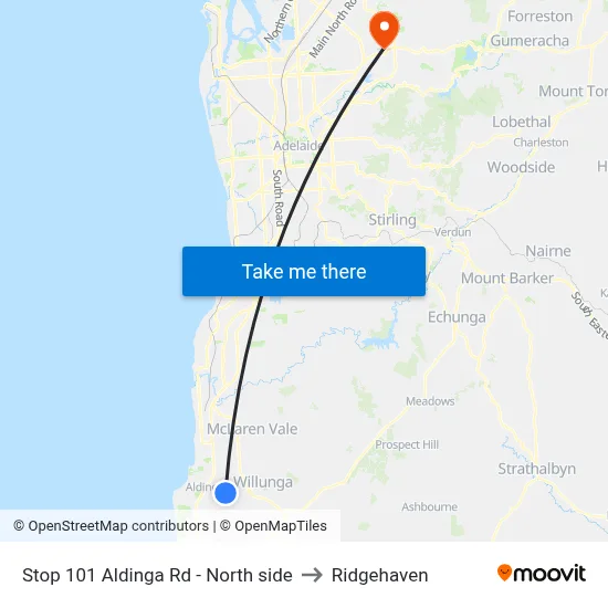 Stop 101 Aldinga Rd - North side to Ridgehaven map