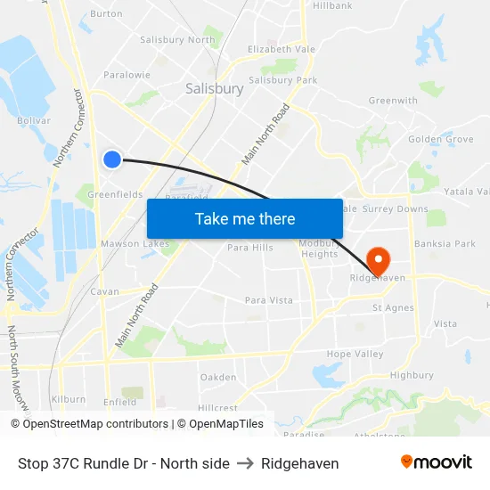 Stop 37C Rundle Dr - North side to Ridgehaven map