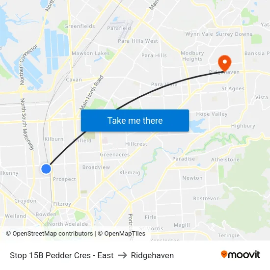 Stop 15B Pedder Cres - East to Ridgehaven map