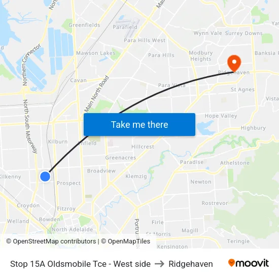 Stop 15A Oldsmobile Tce - West side to Ridgehaven map