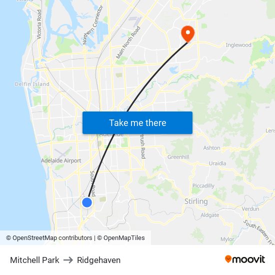 Mitchell Park to Ridgehaven map