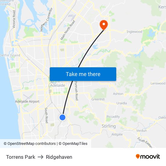 Torrens Park to Ridgehaven map