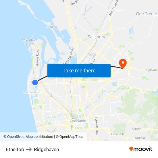 Ethelton to Ridgehaven map