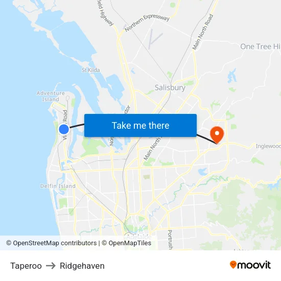Taperoo to Ridgehaven map