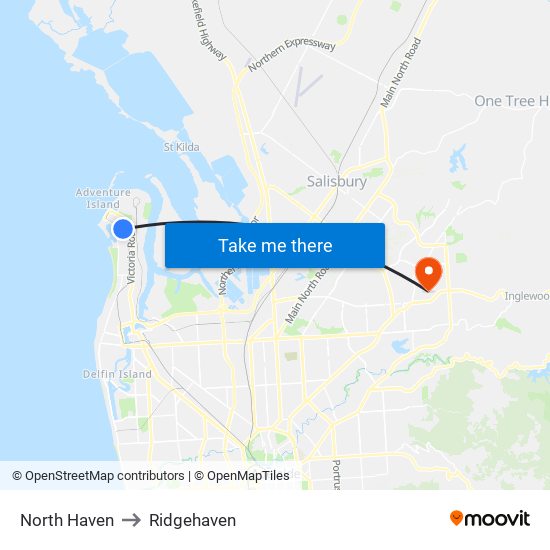 North Haven to Ridgehaven map