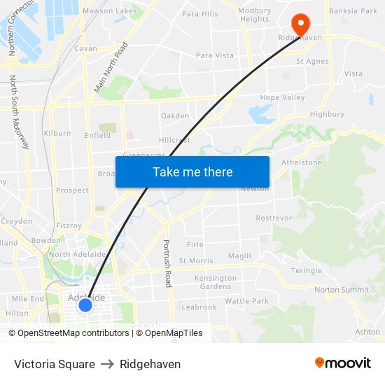 Victoria Square to Ridgehaven map