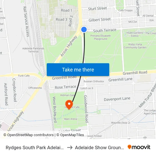 Rydges South Park Adelaide to Adelaide Show Grounds map