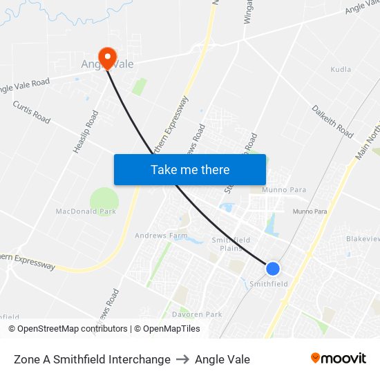 Zone A Smithfield Interchange to Angle Vale map