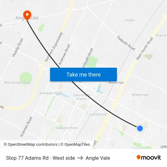 Stop 77 Adams Rd - West side to Angle Vale map