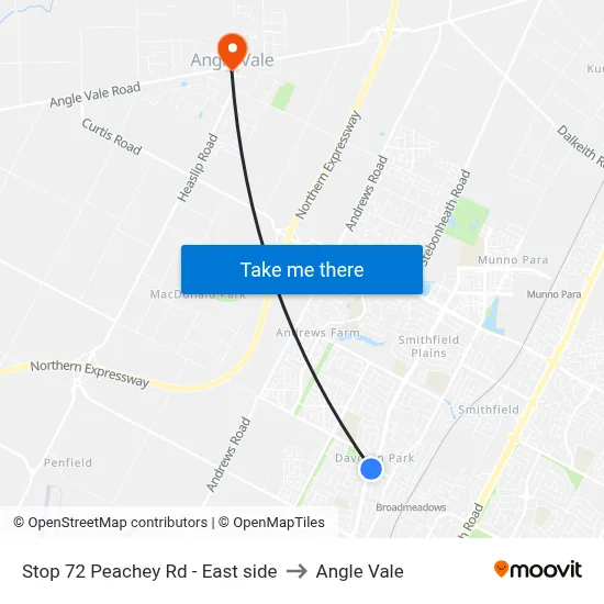 Stop 72 Peachey Rd - East side to Angle Vale map