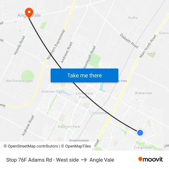 Stop 76F Adams Rd - West side to Angle Vale map