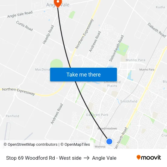 Stop 69 Woodford Rd - West side to Angle Vale map