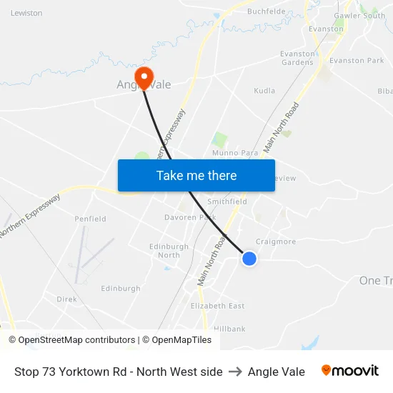Stop 73 Yorktown Rd - North West side to Angle Vale map
