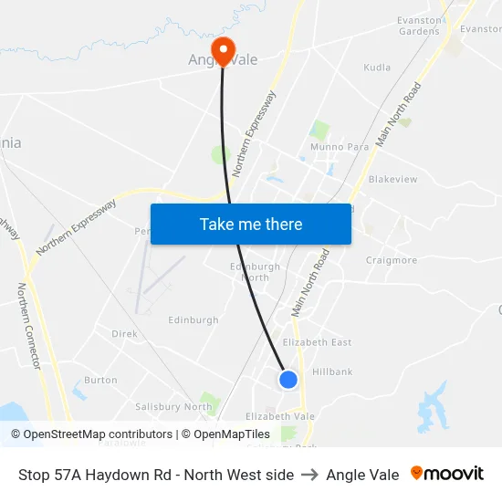 Stop 57A Haydown Rd - North West side to Angle Vale map