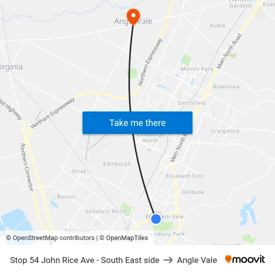 Stop 54 John Rice Ave - South East side to Angle Vale map