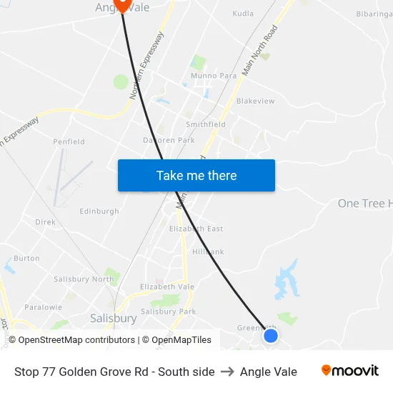 Stop 77 Golden Grove Rd - South side to Angle Vale map