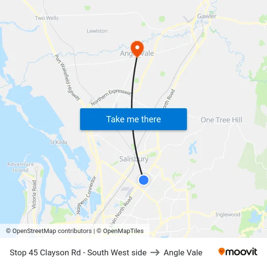 Stop 45 Clayson Rd - South West side to Angle Vale map