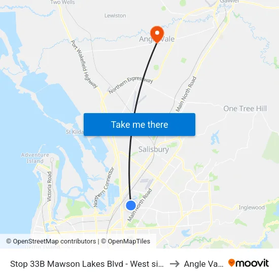 Stop 33B Mawson Lakes Blvd - West side to Angle Vale map