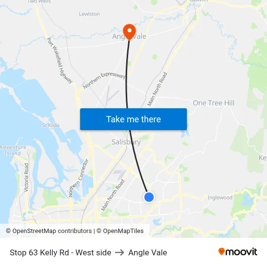 Stop 63 Kelly Rd - West side to Angle Vale map