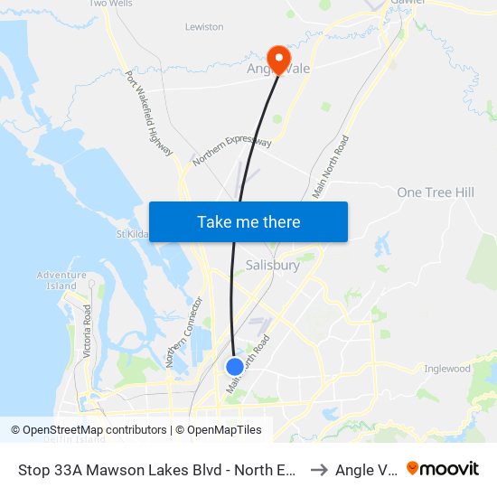 Stop 33A Mawson Lakes Blvd - North East side to Angle Vale map