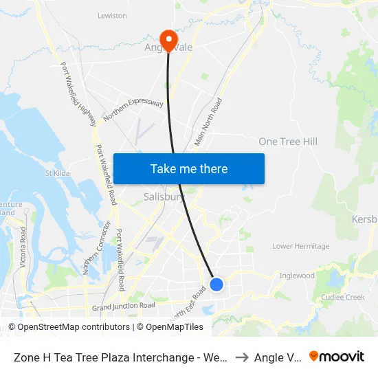 Zone H Tea Tree Plaza Interchange - West side to Angle Vale map